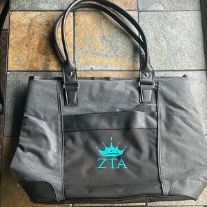Gray and Black Tote Bag with Teal Crown Logo